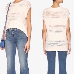 IRO JEANS Lewis Muscle Tee Sheer Distressed Sleeveless Ivory Cream Cotton Medium